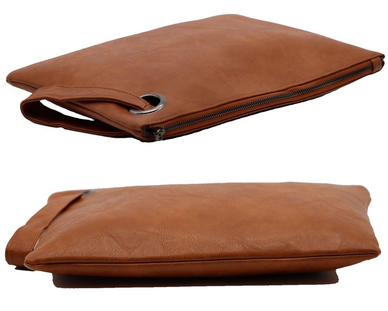 Amaze Womens Oversized Clutch Bag Large PU Leather Pouch Evening Handbags Envelope Purse with Wristlet Shoulder Lady (Brown) - Image 3